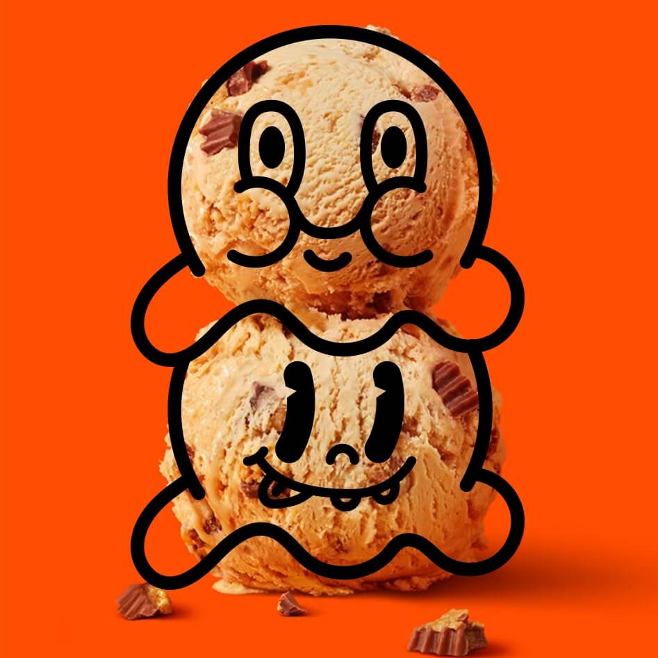 Munchies and Cream – a cartoon ice cream with a couple of faces